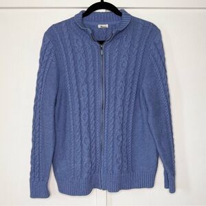 Women’s Blue Cable Knit Sweater mock neck zip up
